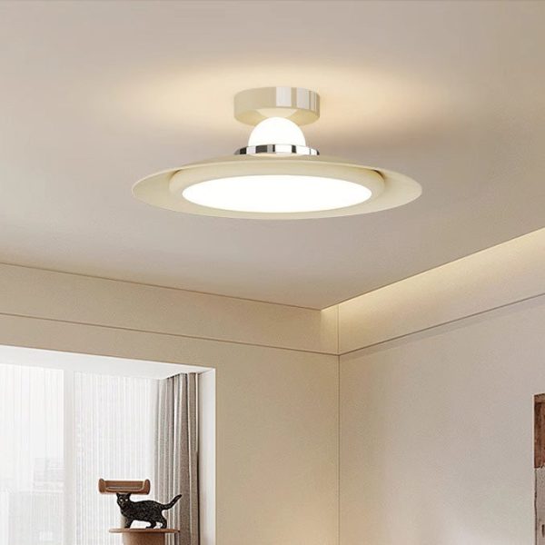 Modern Transitional Cream-Toned Flying Saucer Acrylic Shade Iron LED Semi-Flush Mount Ceiling Light For Bedroom - Image 2