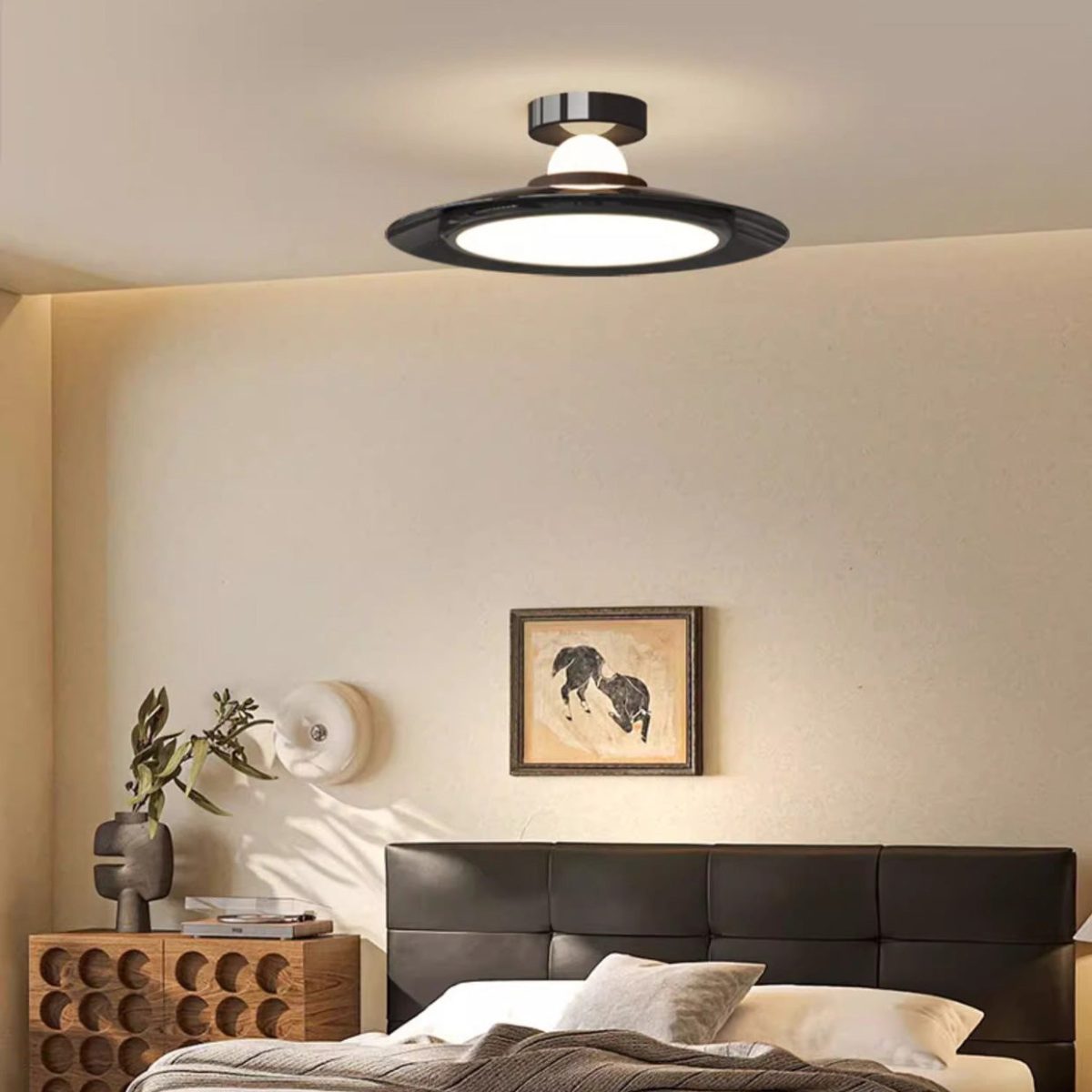Modern Transitional Cream-Toned Flying Saucer Acrylic Shade Iron LED Semi-Flush Mount Ceiling Light For Bedroom - Image 3