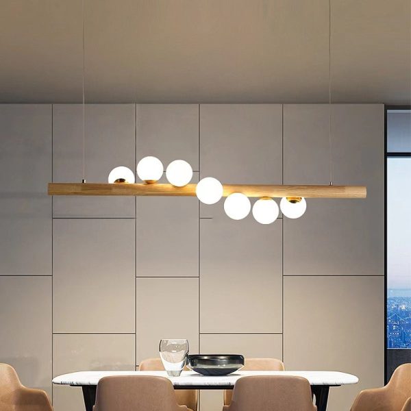 Contemporary Scandinavian Slim Cylinder Base Globe Shade Iron Glass 5/7 Light Chandelier Island Light For Dining Room - Image 9