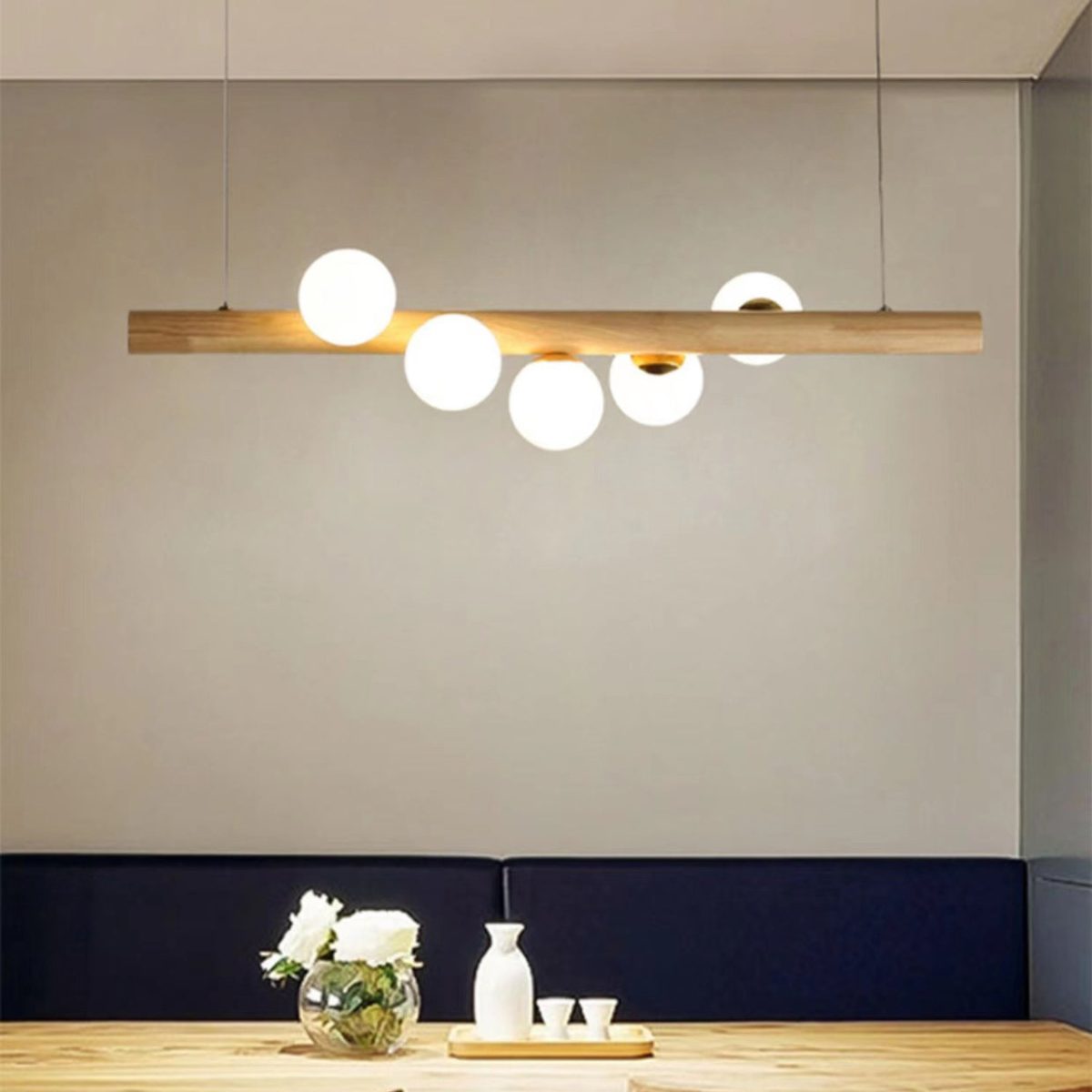 Contemporary Scandinavian Slim Cylinder Base Globe Shade Iron Glass 5/7 Light Chandelier Island Light For Dining Room - Image 1