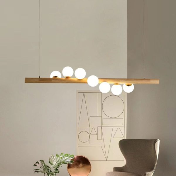 Contemporary Scandinavian Slim Cylinder Base Globe Shade Iron Glass 5/7 Light Chandelier Island Light For Dining Room - Image 6