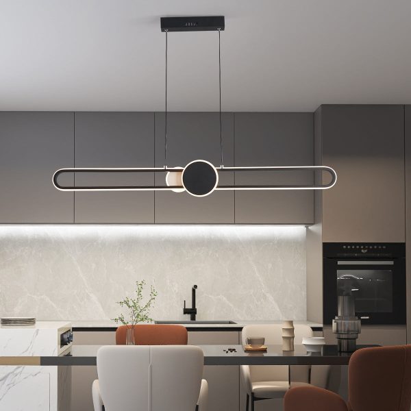 Modern Minimalist Oval Frame Iron Aluminum LED Dimmable Chandelier Island Light For Dining Room
