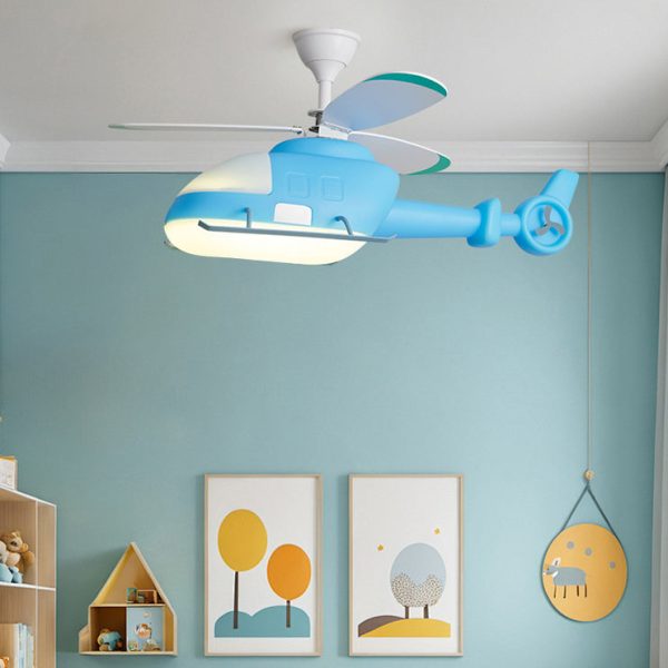 Modern Minimalist Kids Cartoon Airplane Semi-Flush Mount Ceiling Fan Light Iron Acrylic For Children's Room