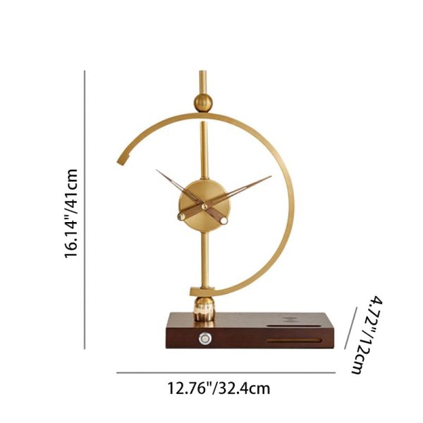 Contemporary Creative Clock Round Aluminum Acrylic Table Lamp With Solid Wood Base LED For Bedroom - Image 4
