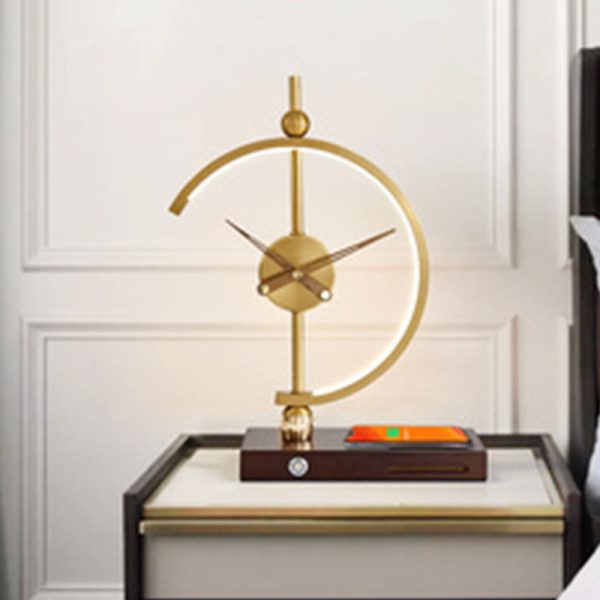 Contemporary Creative Clock Round Aluminum Acrylic Table Lamp With Solid Wood Base LED For Bedroom - Image 11