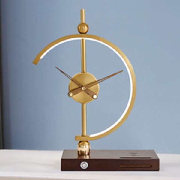 Contemporary Creative Clock Round Aluminum Acrylic Table Lamp With Solid Wood Base LED For Bedroom - Image 12