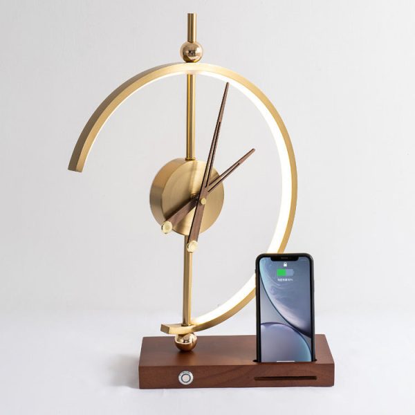 Contemporary Creative Clock Round Aluminum Acrylic Table Lamp With Solid Wood Base LED For Bedroom - Image 13