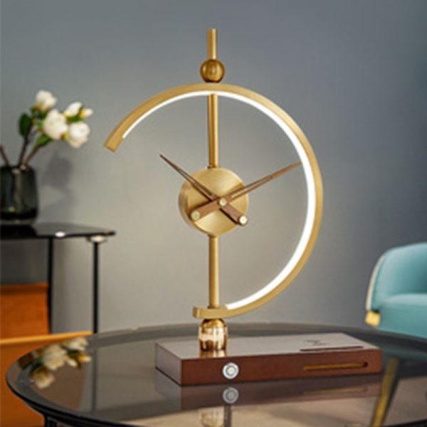 Contemporary Creative Clock Round Aluminum Acrylic Table Lamp With Solid Wood Base LED For Bedroom - Image 8