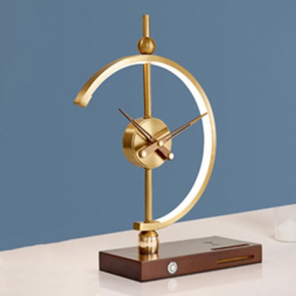 Contemporary Creative Clock Round Aluminum Acrylic Table Lamp With Solid Wood Base LED For Bedroom - Image 9