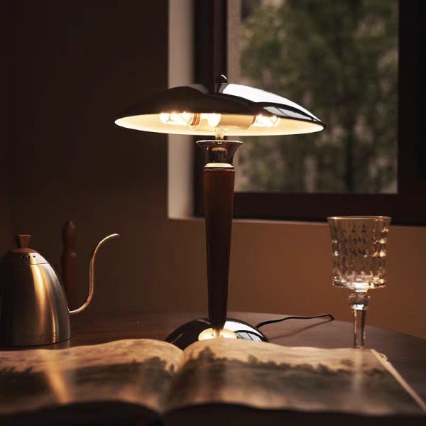 Traditional Japanese Mushroom Round Shade Iron Solid Wood 2-Light Table Lamp For Bedroom - Image 12