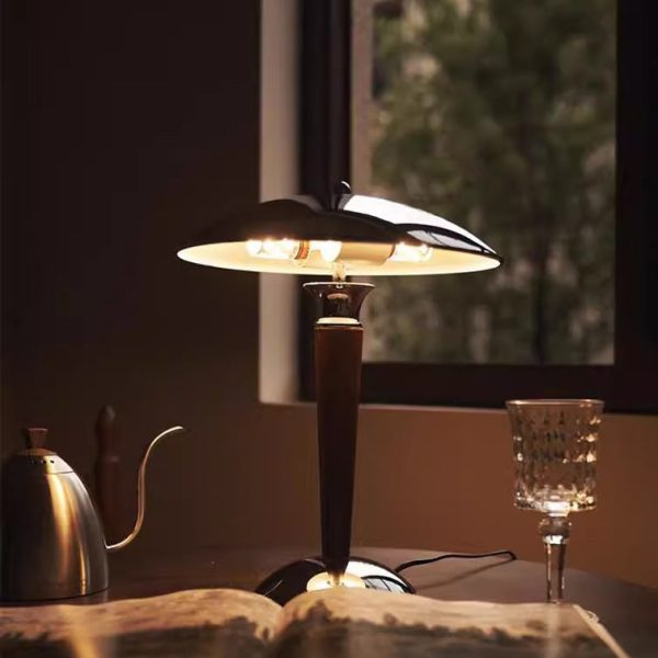 Traditional Japanese Mushroom Round Shade Iron Solid Wood 2-Light Table Lamp For Bedroom - Image 2