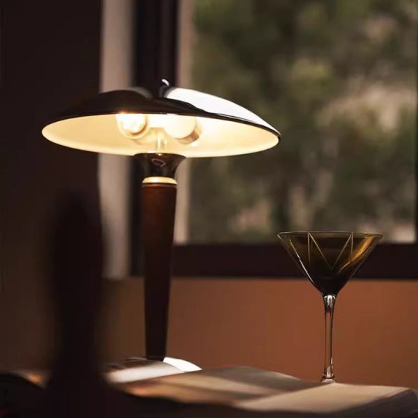 Traditional Japanese Mushroom Round Shade Iron Solid Wood 2-Light Table Lamp For Bedroom - Image 3