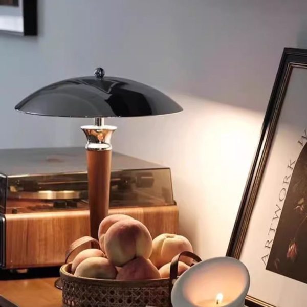 Traditional Japanese Mushroom Round Shade Iron Solid Wood 2-Light Table Lamp For Bedroom - Image 8
