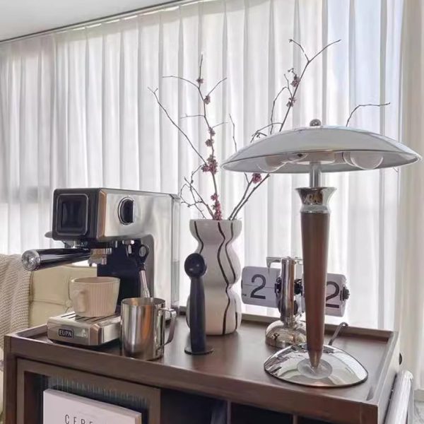 Traditional Japanese Mushroom Round Shade Iron Solid Wood 2-Light Table Lamp For Bedroom - Image 10
