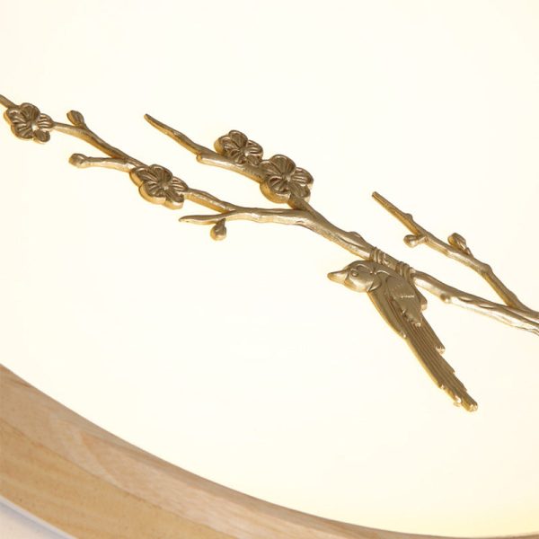 Traditional Japanese Round Twig Birdie PC Wood LED Flush Mount Ceiling Light For Bedroom - Image 11