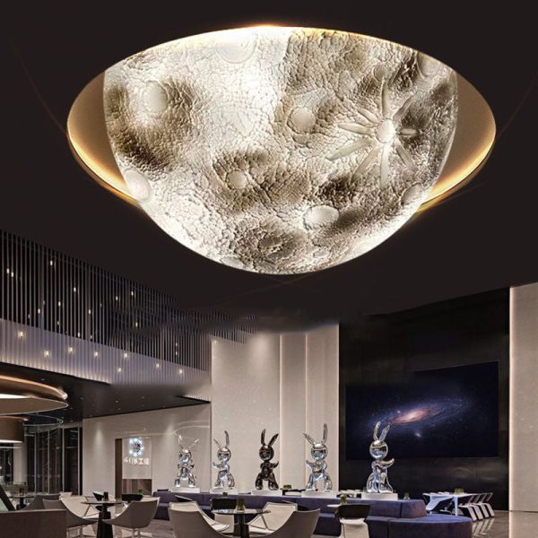 Modern Minimalist Semicircle Embossed Moon Resin LED Flush Mount Ceiling Light For Living Room - Image 9