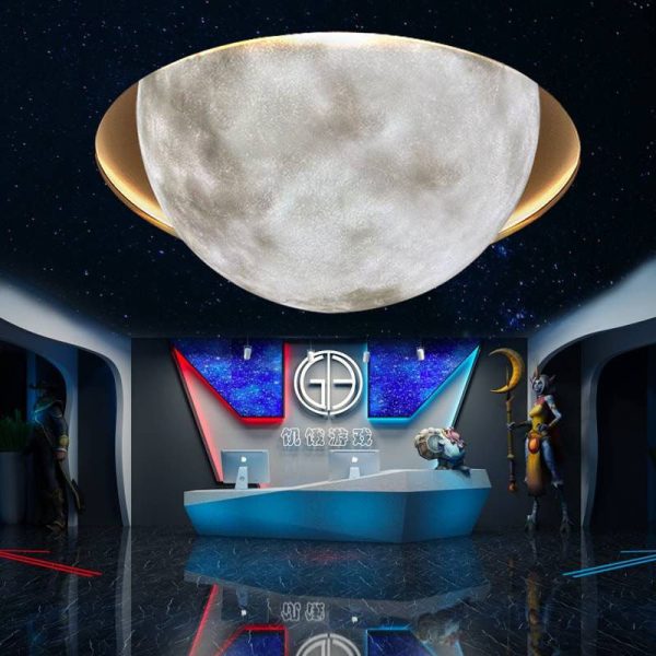 Modern Minimalist Semicircle Embossed Moon Resin LED Flush Mount Ceiling Light For Living Room - Image 12