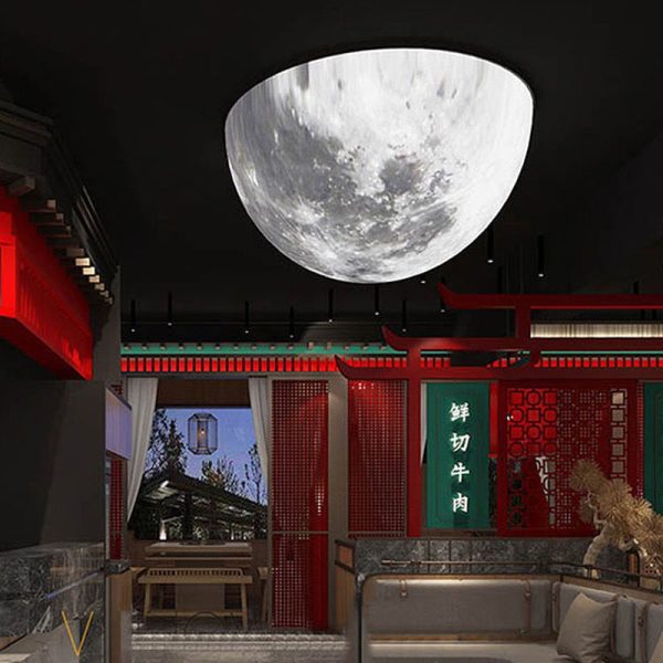 Modern Minimalist Semicircle Embossed Moon Resin LED Flush Mount Ceiling Light For Living Room - Image 6