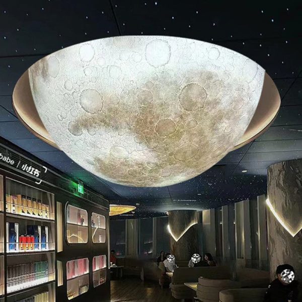 Modern Minimalist Semicircle Embossed Moon Resin LED Flush Mount Ceiling Light For Living Room - Image 2