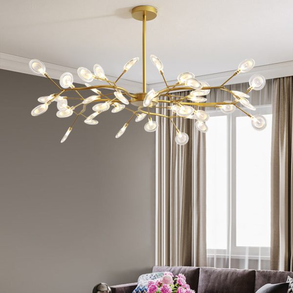 Contemporary Nordic Round Branch PC Iron 45-Light Chandeliers For Living Room - Image 3