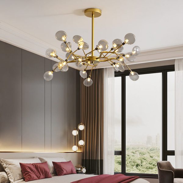 Contemporary Nordic Round Branch PC Iron 45-Light Chandeliers For Living Room - Image 9