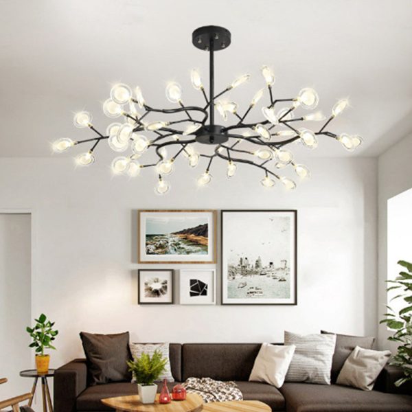 Contemporary Nordic Round Branch PC Iron 45-Light Chandeliers For Living Room - Image 10