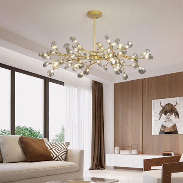 Contemporary Nordic Round Branch PC Iron 45-Light Chandeliers For Living Room - Image 11