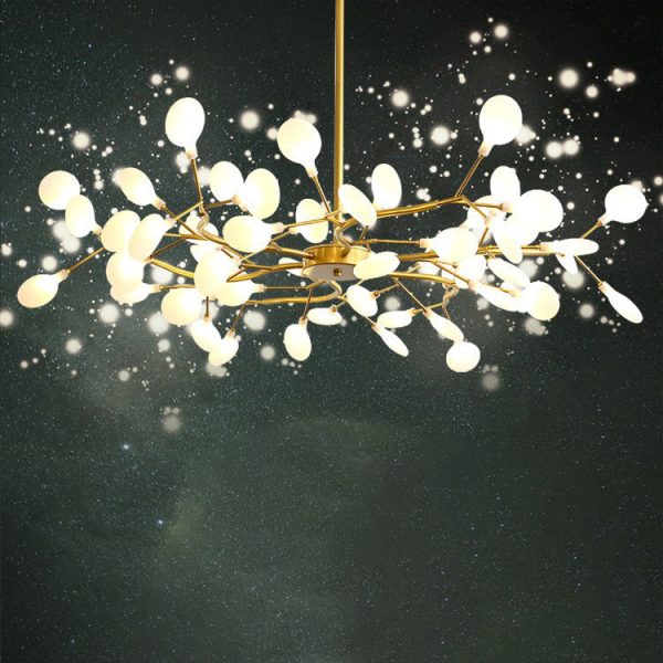Contemporary Nordic Round Branch PC Iron 45-Light Chandeliers For Living Room - Image 12
