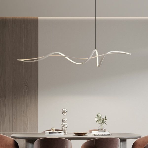 Contemporary Scandinavian Long Curve Acrylic Aluminum Iron LED Island Light Chandelier For Living Room - Image 2