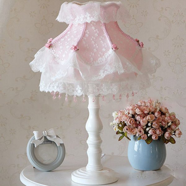 Modern Art Deco Pendant Round Lace Fabric Resin 1-Light Table Lamp For Bedroom - Image 13