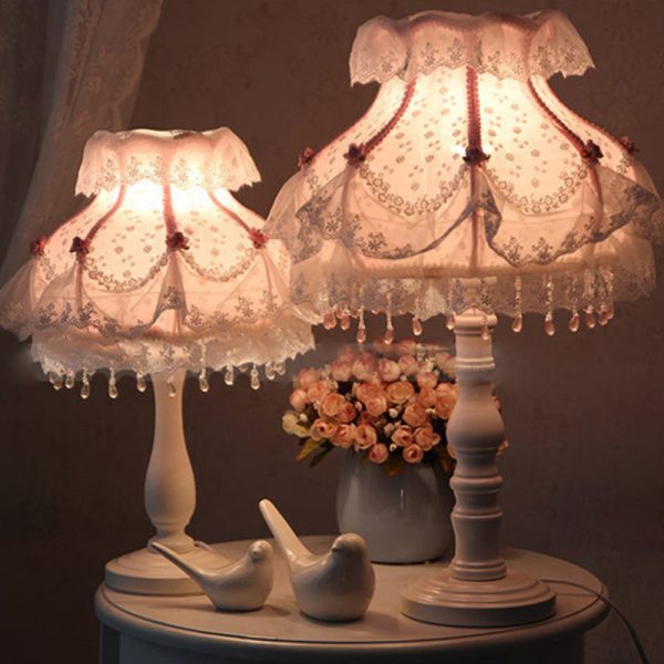 Modern Art Deco Pendant Round Lace Fabric Resin 1-Light Table Lamp For Bedroom - Image 7