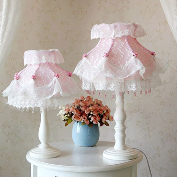 Modern Art Deco Pendant Round Lace Fabric Resin 1-Light Table Lamp For Bedroom - Image 12