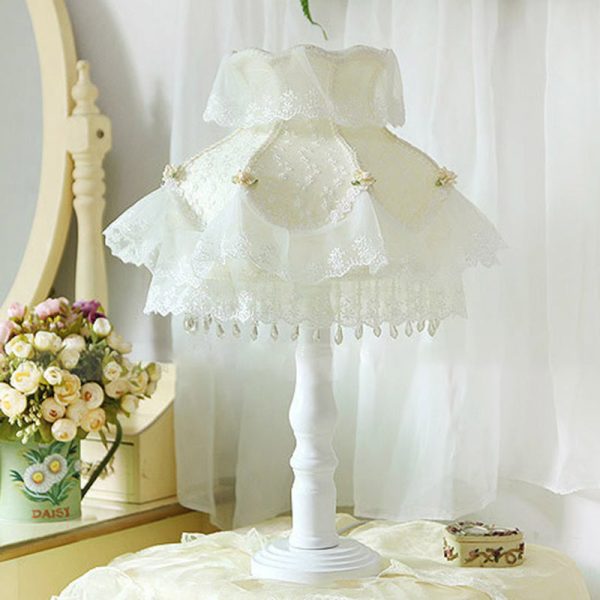 Modern Art Deco Pendant Round Lace Fabric Resin 1-Light Table Lamp For Bedroom - Image 16