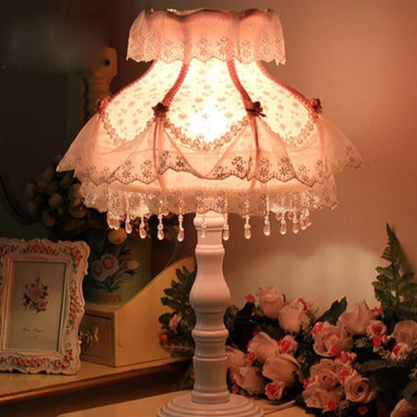 Modern Art Deco Pendant Round Lace Fabric Resin 1-Light Table Lamp For Bedroom - Image 3