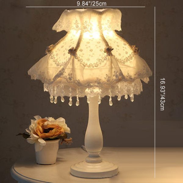 Modern Art Deco Pendant Round Lace Fabric Resin 1-Light Table Lamp For Bedroom - Image 4