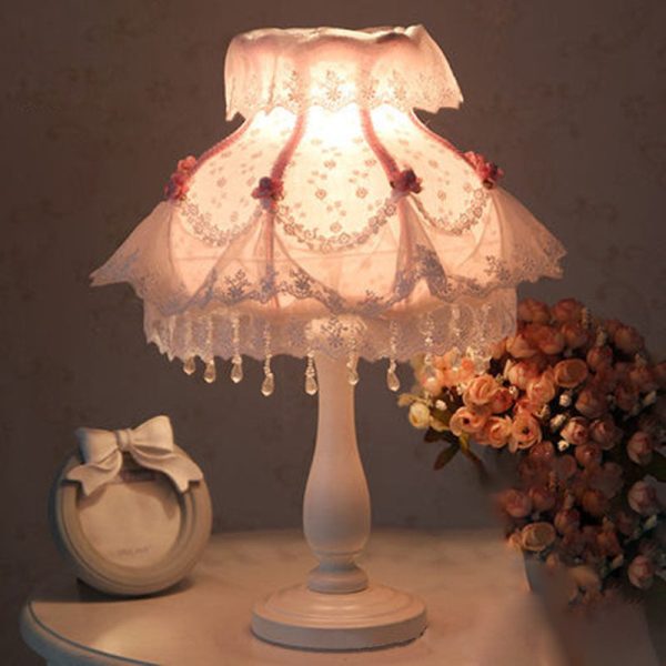 Modern Art Deco Pendant Round Lace Fabric Resin 1-Light Table Lamp For Bedroom - Image 9