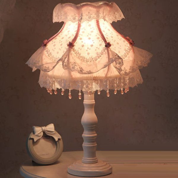 Modern Art Deco Pendant Round Lace Fabric Resin 1-Light Table Lamp For Bedroom - Image 10