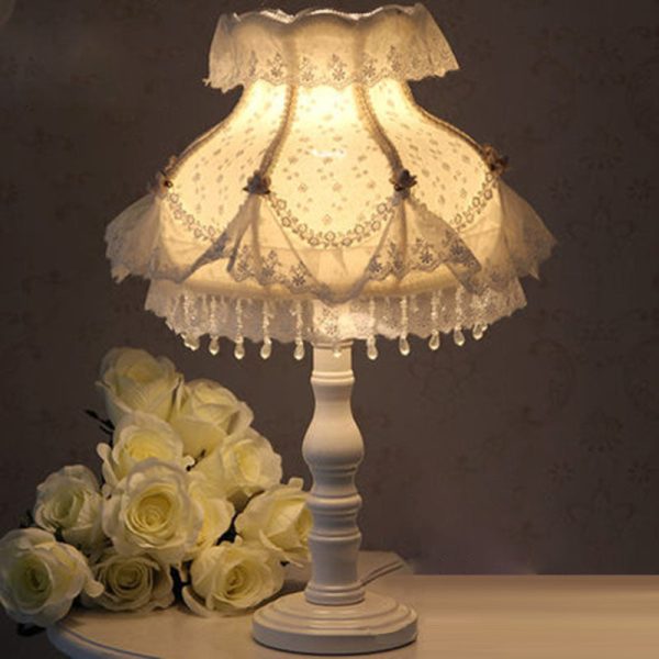 Modern Art Deco Pendant Round Lace Fabric Resin 1-Light Table Lamp For Bedroom - Image 2