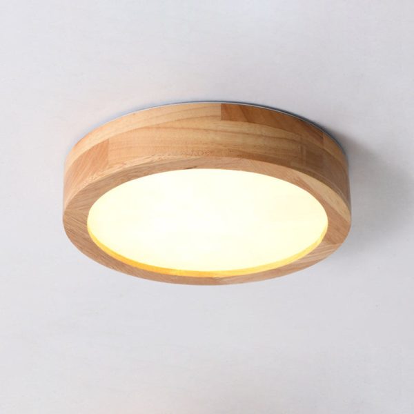 Modern Minimalist Round Acrylic Rubberwood LED Flush Mount Ceiling Light For Living Room - Image 7
