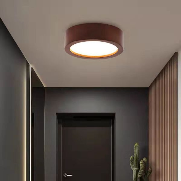 Modern Minimalist Round Acrylic Rubberwood LED Flush Mount Ceiling Light For Living Room - Image 3