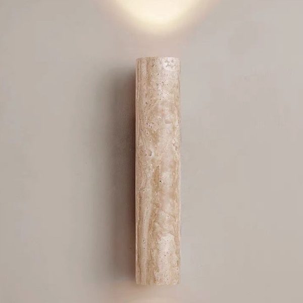 Contemporary Scandinavian Cylinder Round Yellow Travertine Wood 2-Light Wall Sconce Lamp For Living Room - Image 13