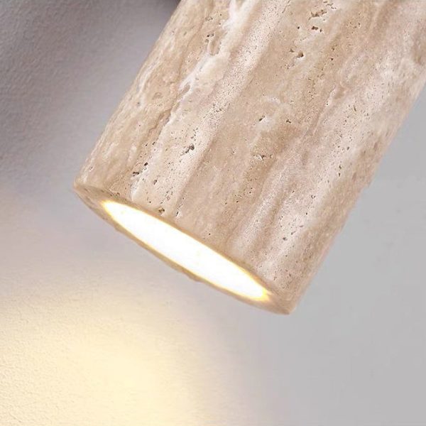 Contemporary Scandinavian Cylinder Round Yellow Travertine Wood 2-Light Wall Sconce Lamp For Living Room - Image 9