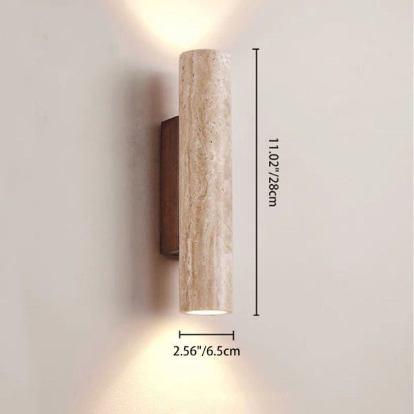 Contemporary Scandinavian Cylinder Round Yellow Travertine Wood 2-Light Wall Sconce Lamp For Living Room - Image 4