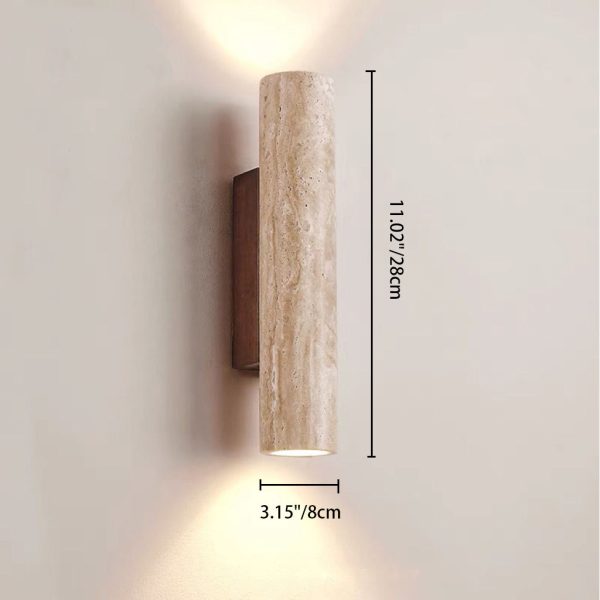 Contemporary Scandinavian Cylinder Round Yellow Travertine Wood 2-Light Wall Sconce Lamp For Living Room - Image 5