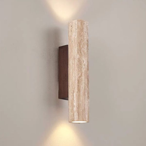 Contemporary Scandinavian Cylinder Round Yellow Travertine Wood 2-Light Wall Sconce Lamp For Living Room