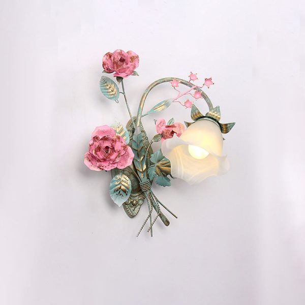 Traditional Rustic Rose Floral Glass Iron 1-Light Wall Sconce Lamp For Living Room - Image 14