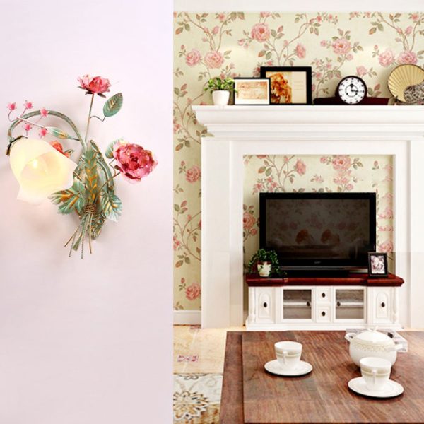 Traditional Rustic Rose Floral Glass Iron 1-Light Wall Sconce Lamp For Living Room - Image 10