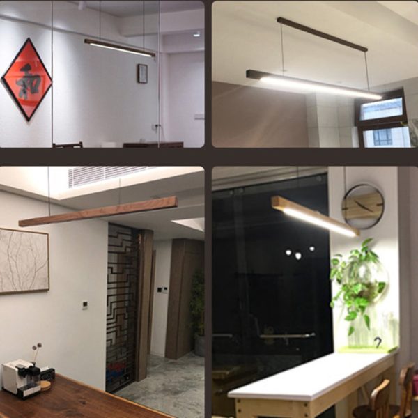 Modern Minimalist Rectangular Long Plate PC Walnut Raw Wood Aluminum LED Chandelier Island Light For Dining Room - Image 14