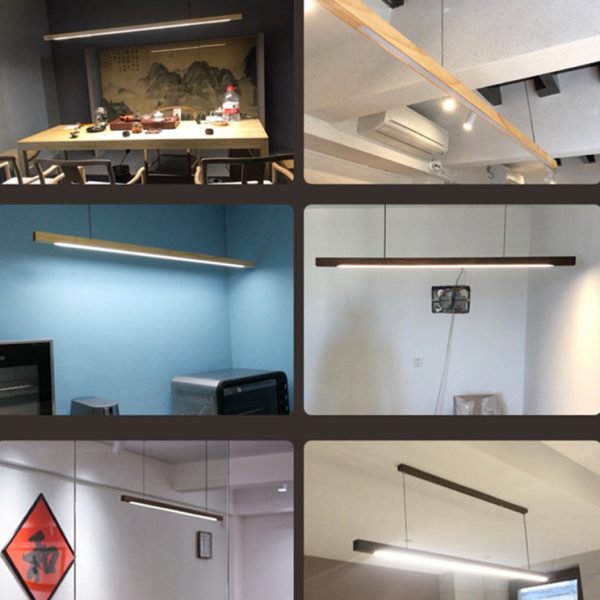 Modern Minimalist Rectangular Long Plate PC Walnut Raw Wood Aluminum LED Chandelier Island Light For Dining Room - Image 13