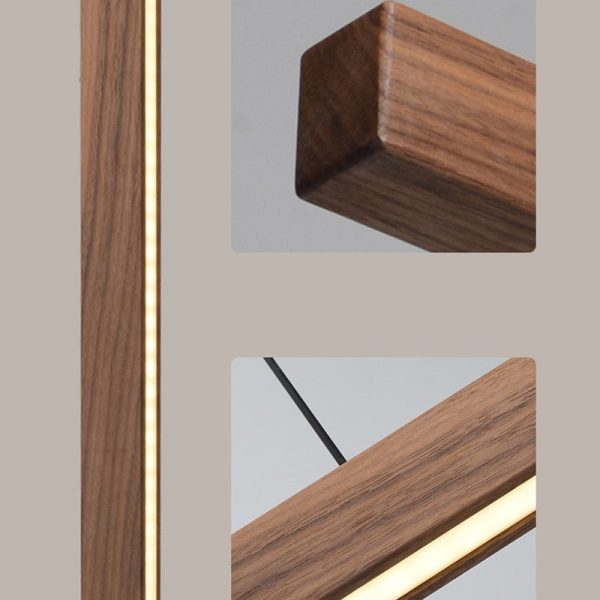 Modern Minimalist Rectangular Long Plate PC Walnut Raw Wood Aluminum LED Chandelier Island Light For Dining Room - Image 10